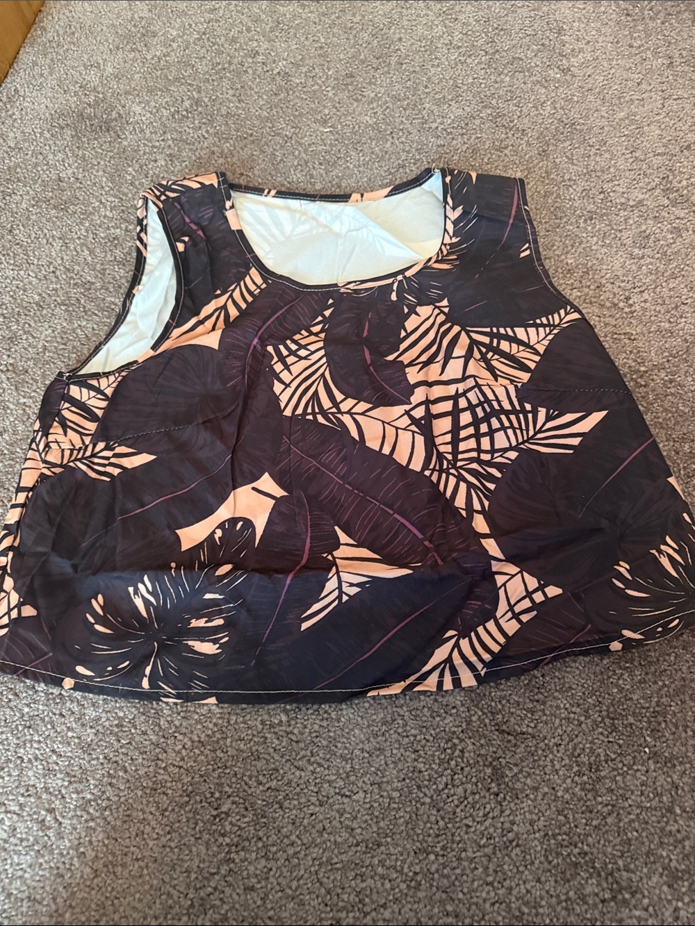 Women’s Sleeveless Tropical Leaf Print Top - Black and Peach